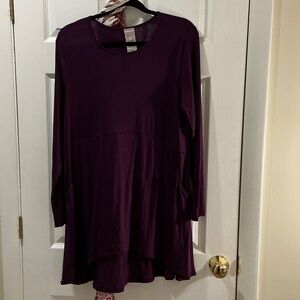 Chico's NEW Rich Purple Crew Neck Tunic w/ Pockets Size 1 or 12 - FREE SCARF